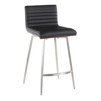 Mason Contemporary Swivel Counter Stool in Stainless Steel, Walnut Wood, and Black Faux Leather by LumiSource - Set of 2 2