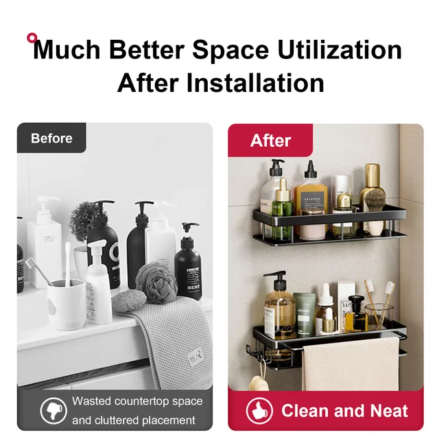 Mensola da bagno senza trapano Bottiglia di shampoo montata a parete Portaoggetti angolare per doccia Portaoggetti per WC Accessori da cucina per bagno in alluminio 4