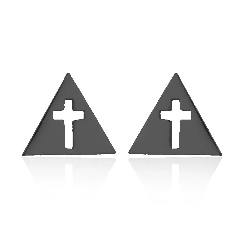 Shuangshuo Punk Cross Stainless Steel Stud Earrings