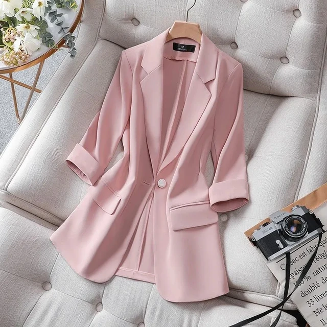2022 Summer Solid Color elegancka zielona marynarka w stylu Casual, cienka kurtka damska koreański styl V-neck damski garnitur oficjalny płaszcz 5