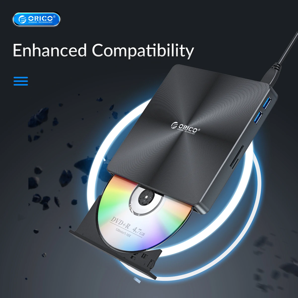Orico Usb3.0 Magro Externo Unidade Óptica Portátil Gravador de Gravador Dvd Player para Computador Portátil Windows pc Dvd rw Rom Queimador - Imagem 5
