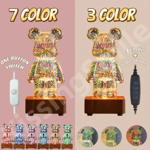 USB LED 야간 조명, 3D 곰 램프, 침실 장식, 귀여운 테이블 책상 프로젝션 분위기, 7 가지 색상 변경 가능, 어린이 선물 2