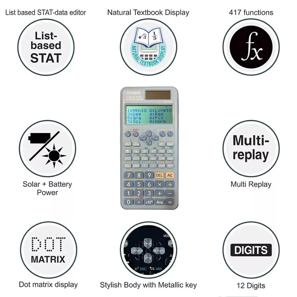 Scientific Calculator FX-991ES PLUS Solar Portable Student Tool For Math Teaching
