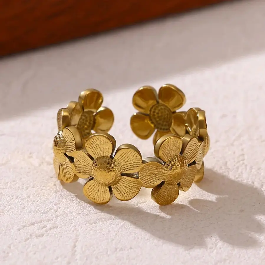 Stainless Steel Flower Rings for Women