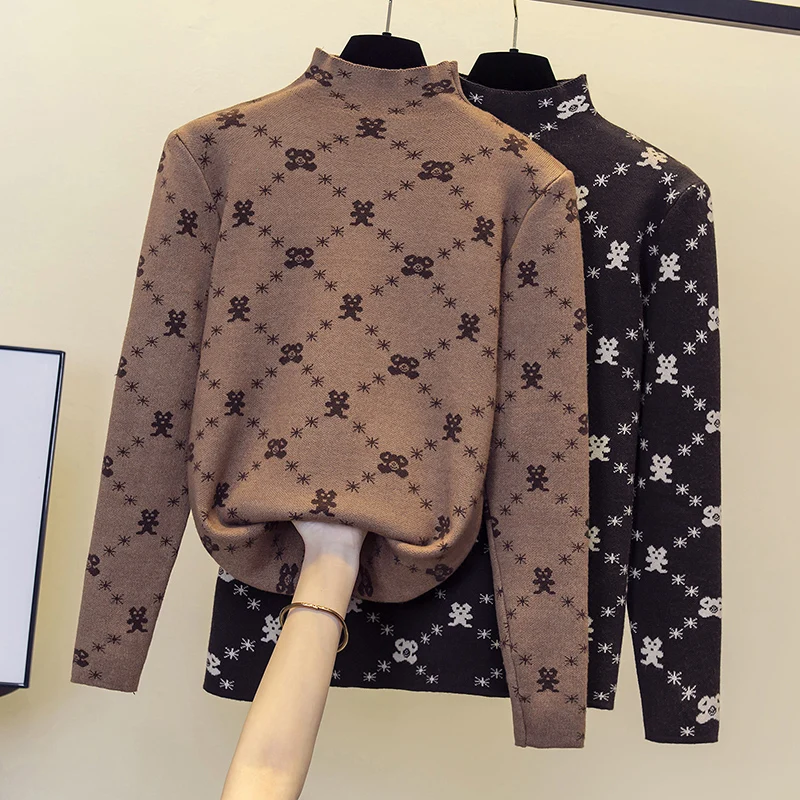 

Вязаный жаккардовый пуловер, свитер, Женская осенне-зимняя водолазка, вязаная одежда, элегантные женские Топы с длинным рукавом, модные Универсальные