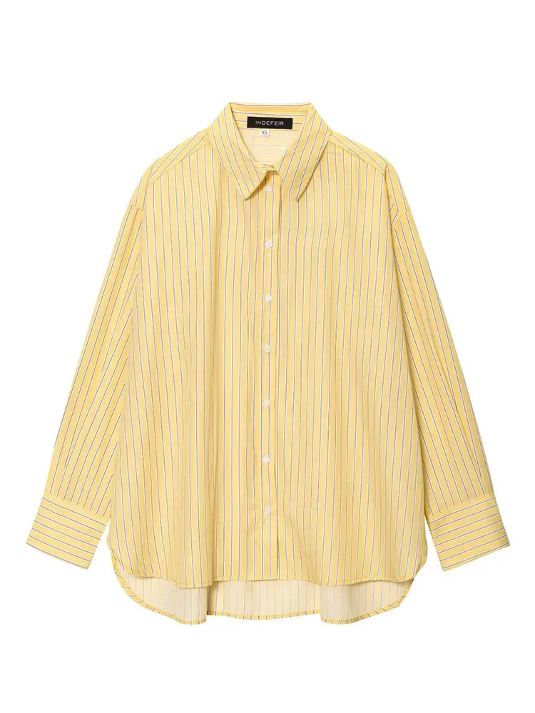 HH Yellow Striped Shirts For Women 2025 New Fashion Blouse Loose Casual Single-Breasted Long Sleeve Shirt Office Lady Tops