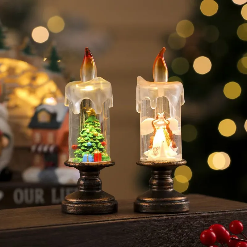 New Christmas Decorative Candle Light with Snowfall Effect - Creative Snowflake Night Light  Practical  Christmas  Gift