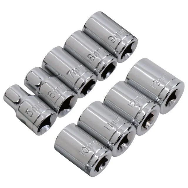 9 Pcs Hex Sockets 1/4 Inch Drive 5-13mm Hex-Bits Metric Sockets Wrench Head Nut Set With Red Base Power Drill Hand Removal-Tools 4