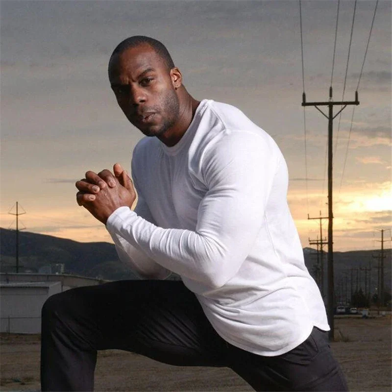 Plain Autunm Cotton Long Sleeve T-shirts Gym Clothing Bodybuilding Fitness Clothing Mens Casual Fashion Slim Fit Sports Shirts 12 S989f03d568f04ea492b16d511b228b21U