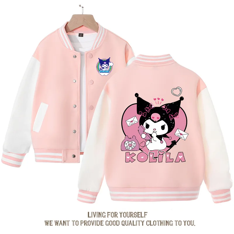 

Kawaii Sanrio Baseball Coat Anime Cartoon Kuromi Woman Spring Autumn Baseball Uniform Sports Jacket Cute Parent-children Clothes