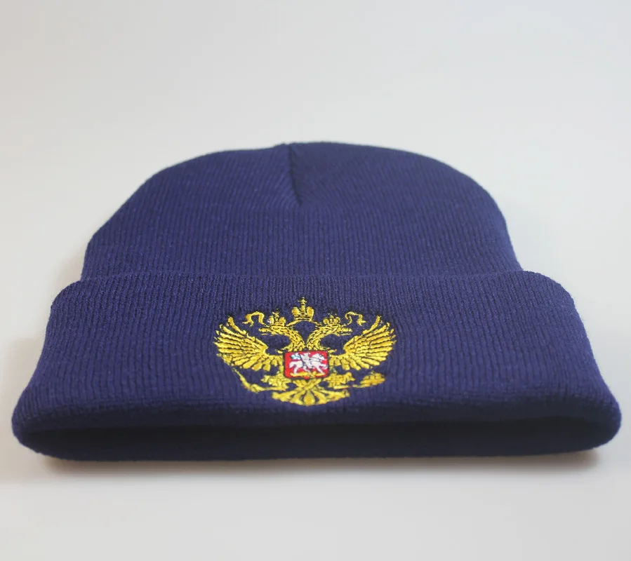 Symbol narodowy rosji czapka 2023 jesienno-zimowa Unisex damska czapka ciepła wełna Causul haft czapki z dzianiny dla mężczyzn