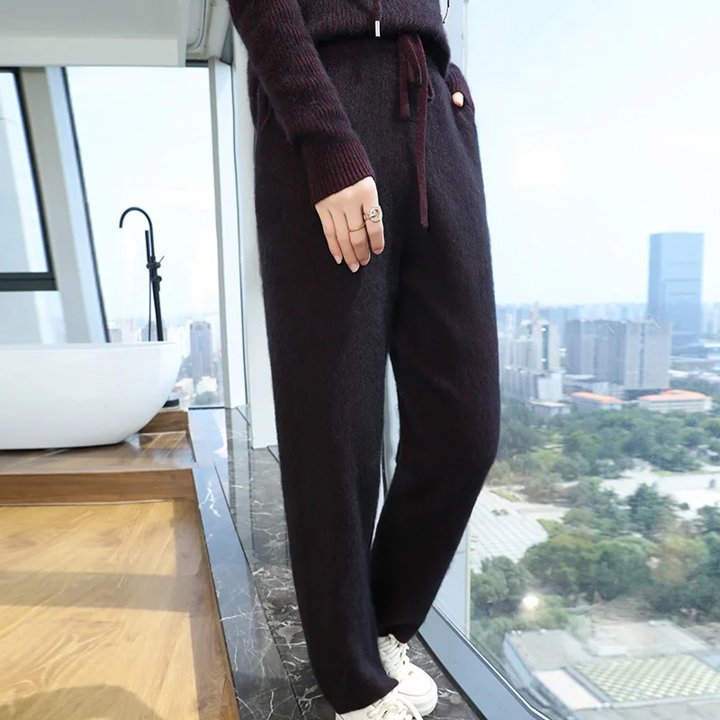 Autumn and Winter Outdoor Pants Casual Commuter Cashmere Pants Women's High-Waisted Loose Knit Straight-Leg Fashion Sports