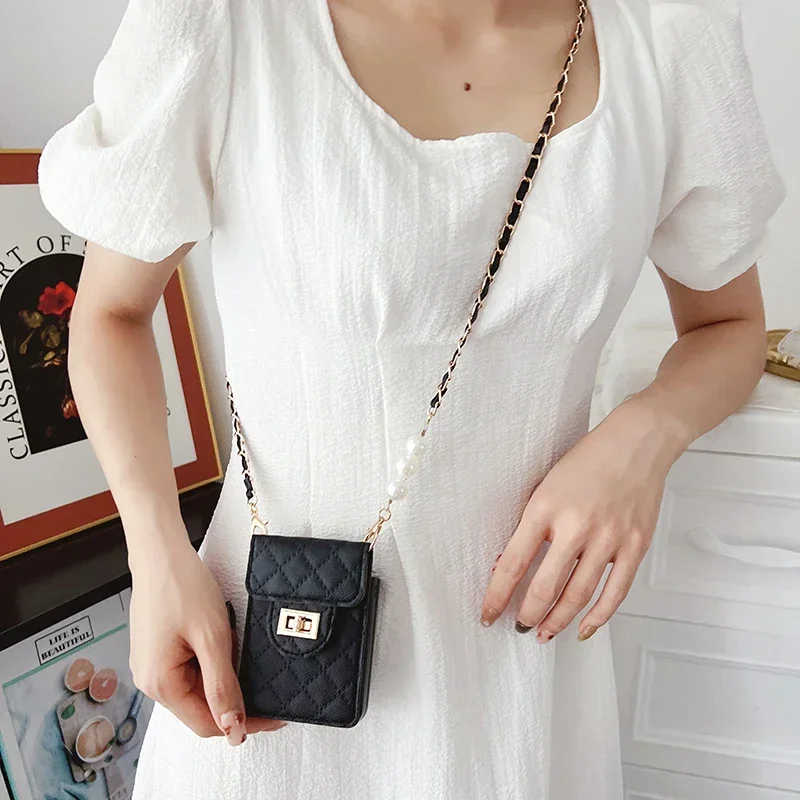 Stylish Butterfly Cardholder Crossbody Phone Case with Pearl Chain