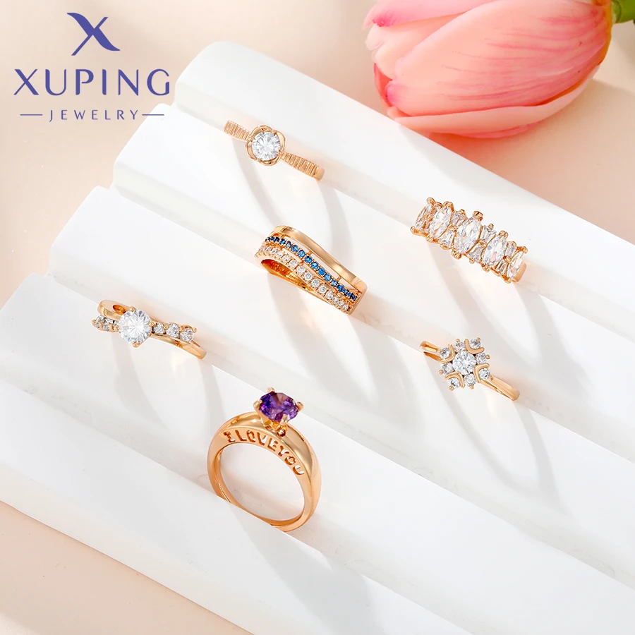 Xuping Jewelry Fashion Charm Mixed Rings Group Popular Rings for Women Gold Plated Party WeddingGift 5