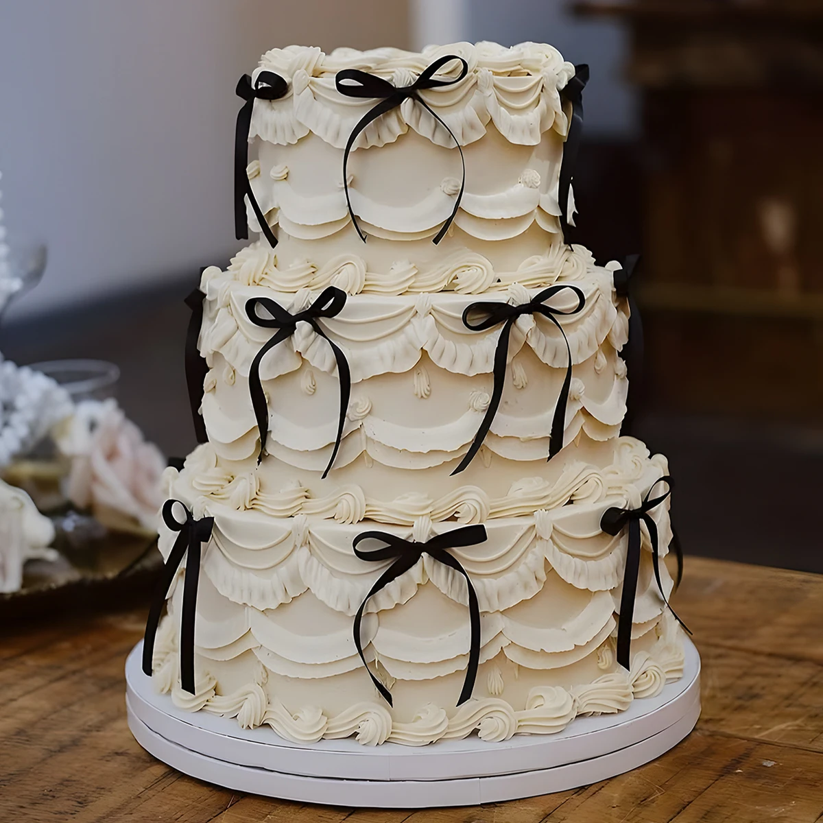 Tortenaufsatz mit Schleife und Schleife „Happy Birthday“-Schild, Kokette-Motto-Party, schwarzer Vintage-Kuchenaufsatz für Herzkuchen, Vintage-Kuchen – Detail 5