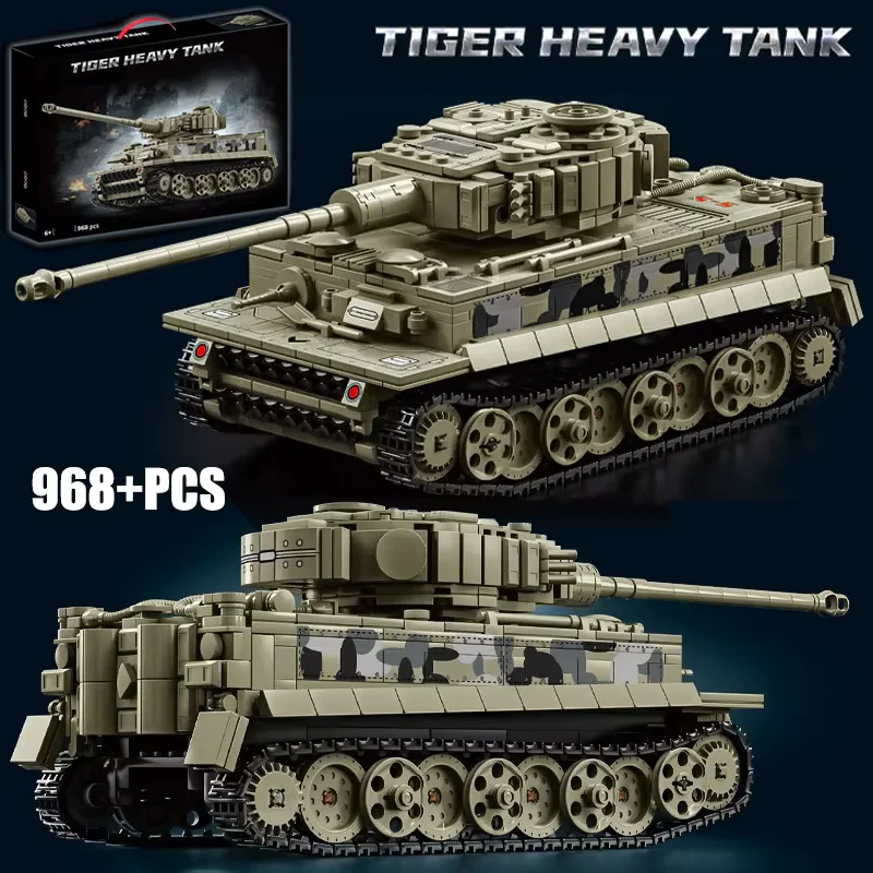 Militärisches WW2 MOC Tiger Schwerer Panzer Armee-Hauptkampfpanzer Soldatenfiguren Bausteine Set für Kinder Jungen Spielzeug Geschenke