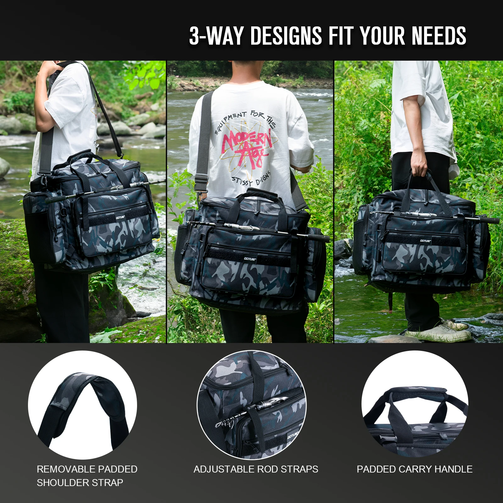 Goture-多機能屋外釣りバッグ,大容量,防水,釣り道具用,600dオックスフォード生地,45x25x38cm Goture-多機能屋外釣りバッグ,大容量,防水,釣り道具用,600d