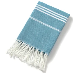 Turkish Cotton Fringed Beach & Spa Towel - Soft, Quick-Drying, Absorbent - 1pc (Blue)