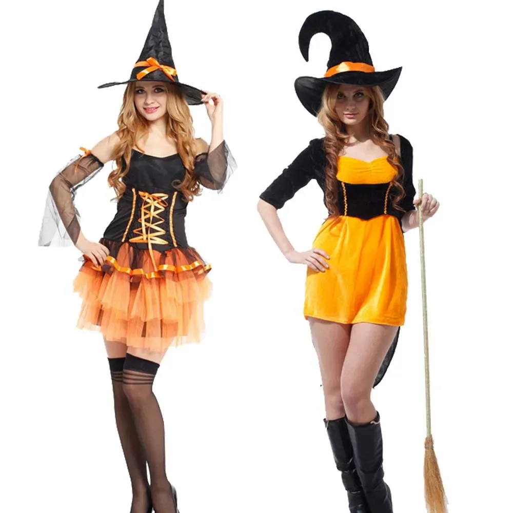 Women Cosplay Costume Halloween Witch Costumes with Broom for Sexy Women Fantasy Vampire Witch Dress Up Carnival Party Dress