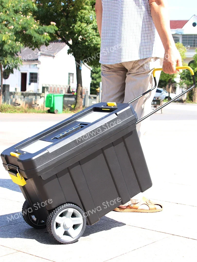 Multi-function trolley tool box, double layer movable box thickened wheelie cart