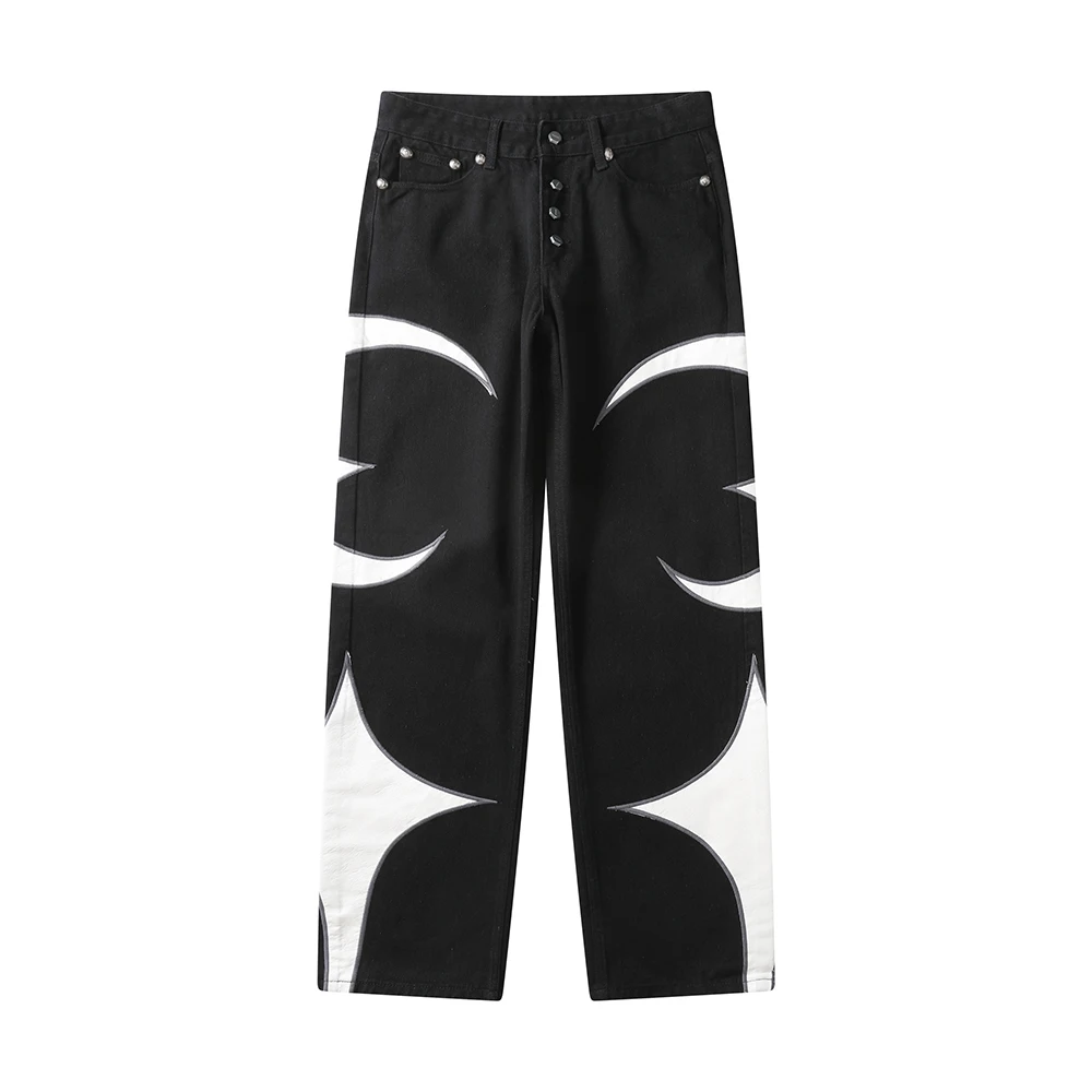 Thug Club Pu Leaher Embroidery Patchwork Baggy Y2K Jeans Men's Streetwear Straight Oversized Denim Trousers Unisex Cargo Pants 6