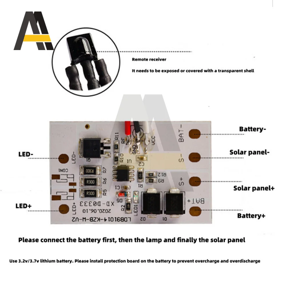 3.2V 3.7V Remote Control Solar Ceiling Light Control Panel Solar Flood Light Integrated Street Light 30W Circuit Board Driver 4