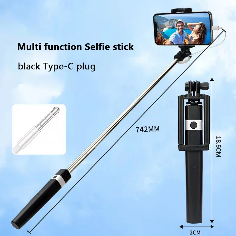New Wire Controlled Selfie Stick Pink/Blue/Black Suitable for Type-C Plug Shrinkage 18cm Stretch 74cm Mini Portable selfie stick,sports camera selfie stick,cell phone selfie stick,smartphone selfie stick