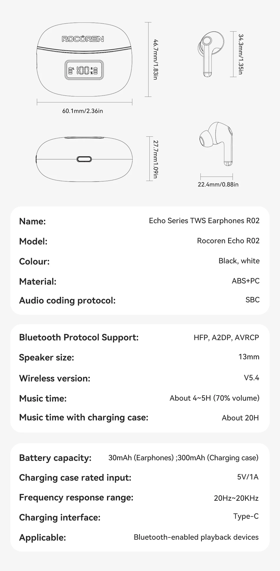 S98a00c0fb5ce4ca9959a3a382980a0e5d Rocoren Echo R02 Casque Bluetooth 5.4 – Véritable Sans Fil avec Suppression Active du Bruit