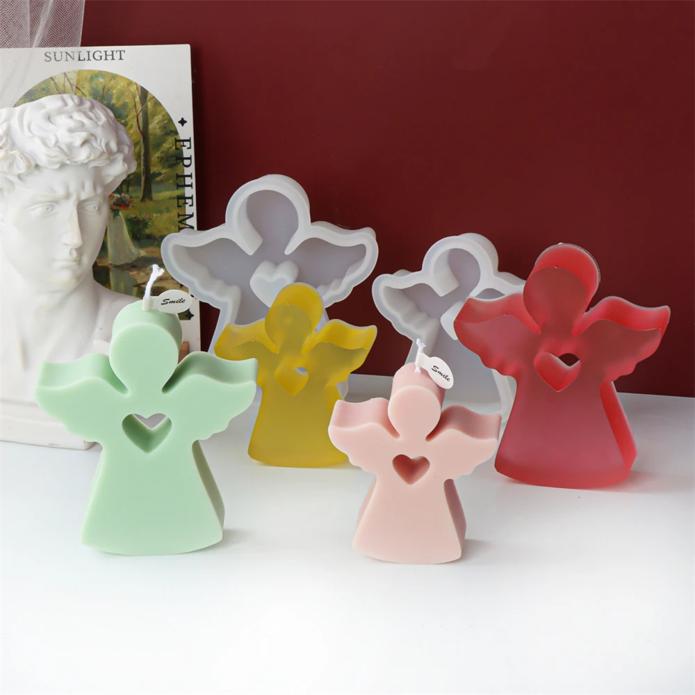 Moules En Silicone Pour Bougies Anges - 4 Formes (livre, Cœur, Fleur, Maison) - Pour Bougies, Savon, Résine, Pâtisserie - Taille Env. 11 Cm