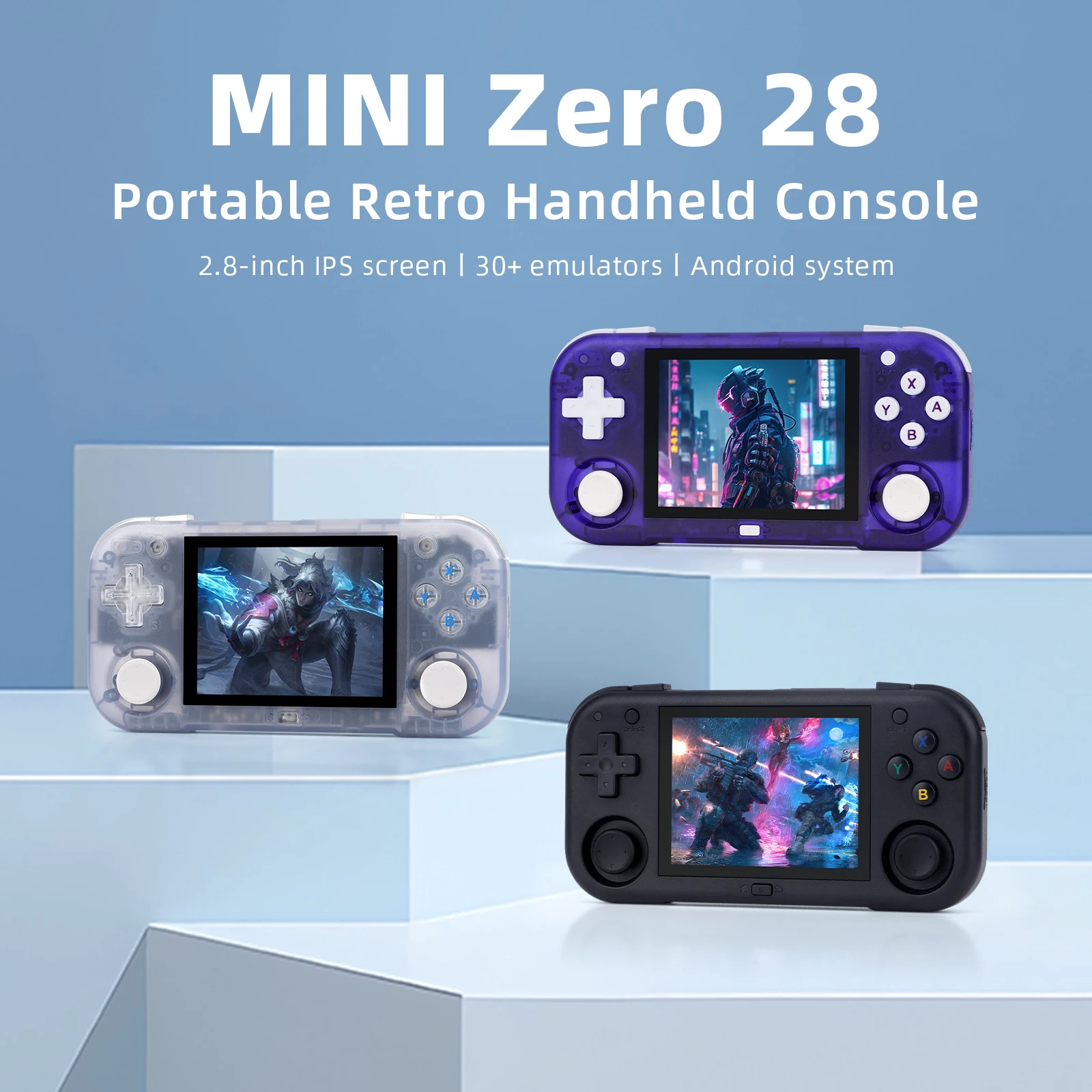 AMPOWN Mini Zero 28 Handheld Game Console 2.8'' IPS Screen AllWinner Processor Android System 2.4GWIFI MAGICX ZERO28 Player Gift