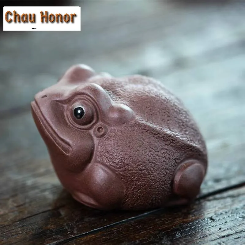 Chinese Purple Clay Tea Pet Lucky Golden Toad Statue Ornaments Handmade Tea Figurine Sculpture Crafts Home Tea Set Decors Gifts