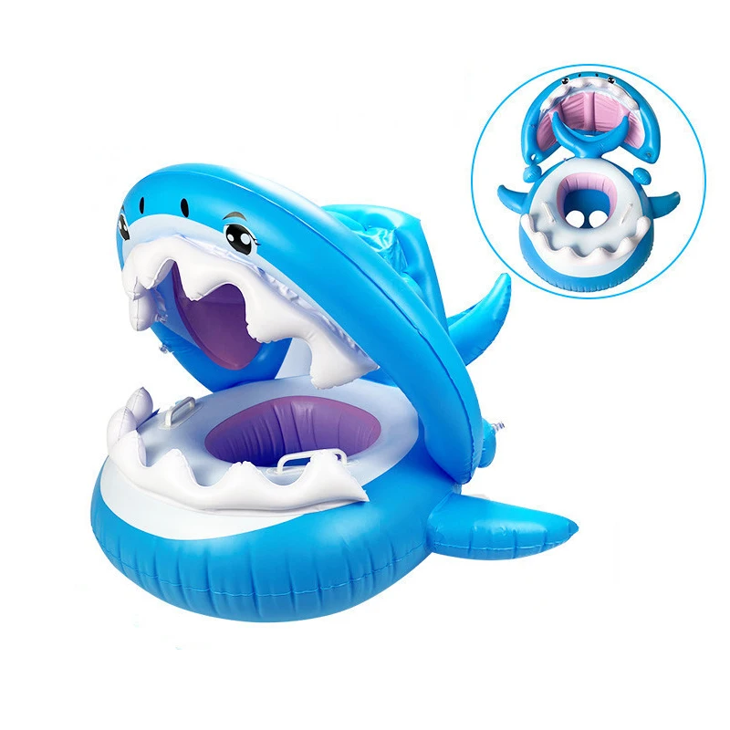 

Shark Swimming Ring with Awning Sunshade Pvc Inflatable Floating Ring Baby Float Swimming Pool for Kids Beach Accessories