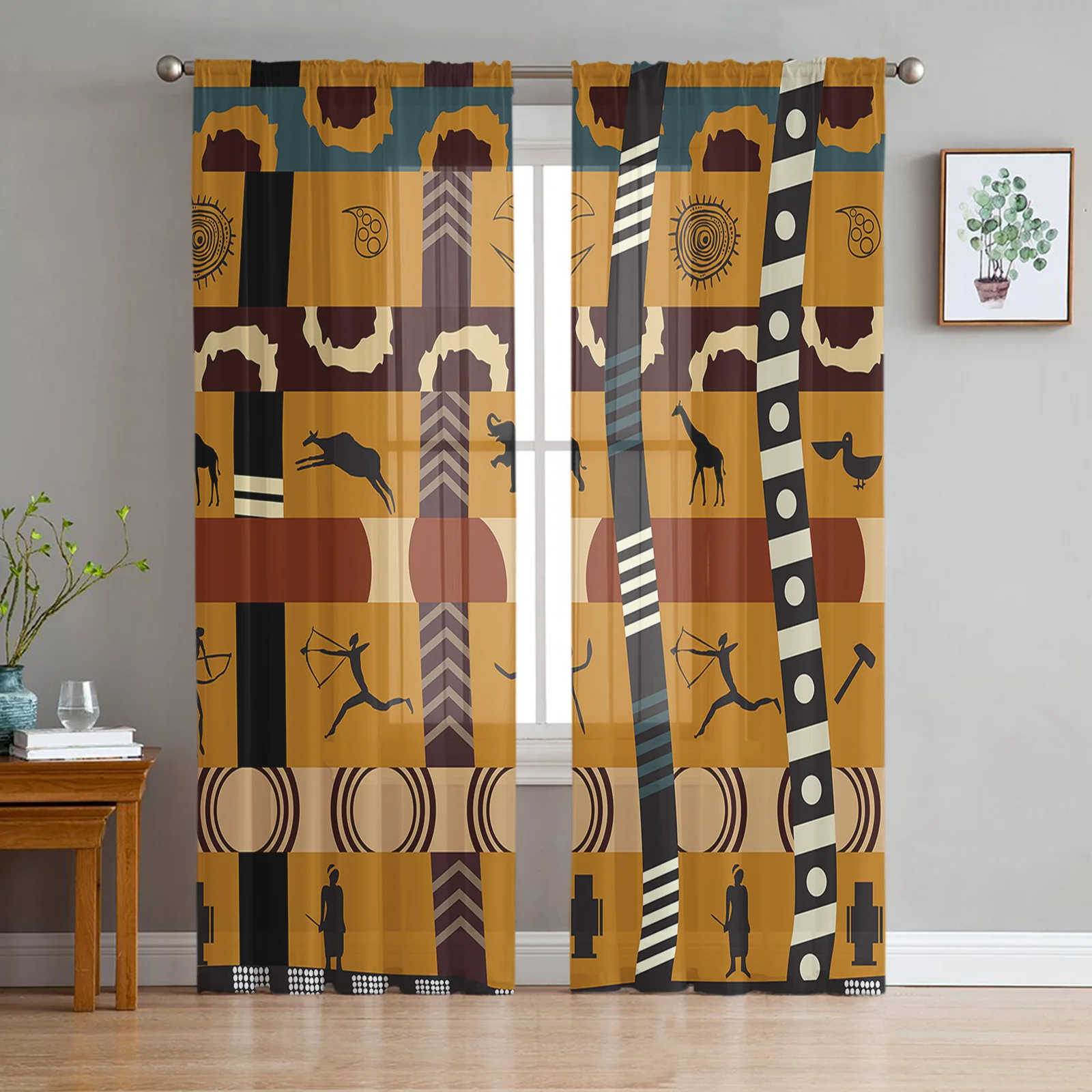 

African Style Tribal Culture Elephant Giraffe Sheer Curtains Living Room Decoration Window Curtain Kitchen Tulle Voile Drapes