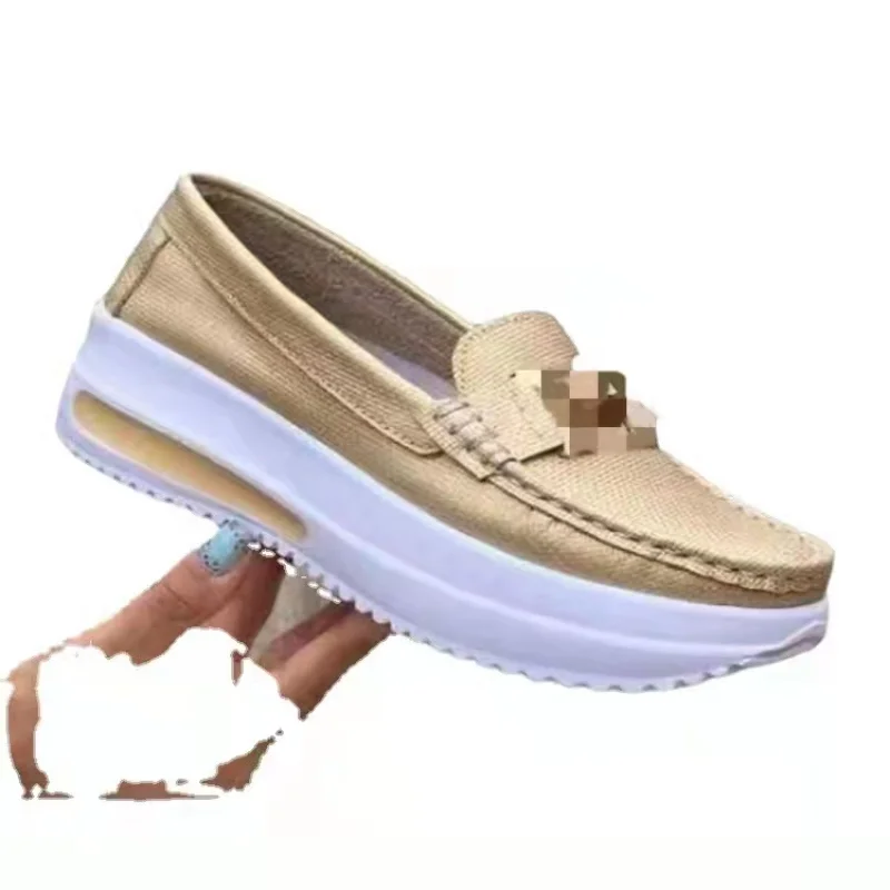 Women's Vulcanized Shoes Summer New 2024Round Toe Leather Women's Sports Shoes Outdoor Flat Sports Women's Flat Shoes Large Size 5