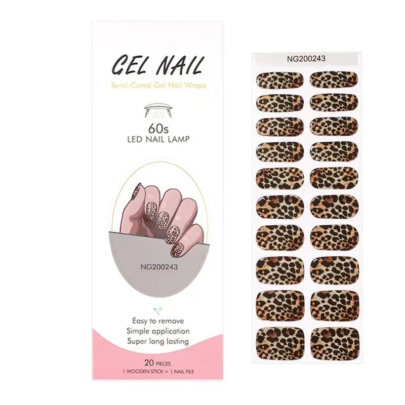 Nude Semi-Cured Gel Nail Patch Slider Adhesive Waterproof Long Lasting Aurora Full Cover Gel Nail Sticker UV Lamp Needed 20Tips