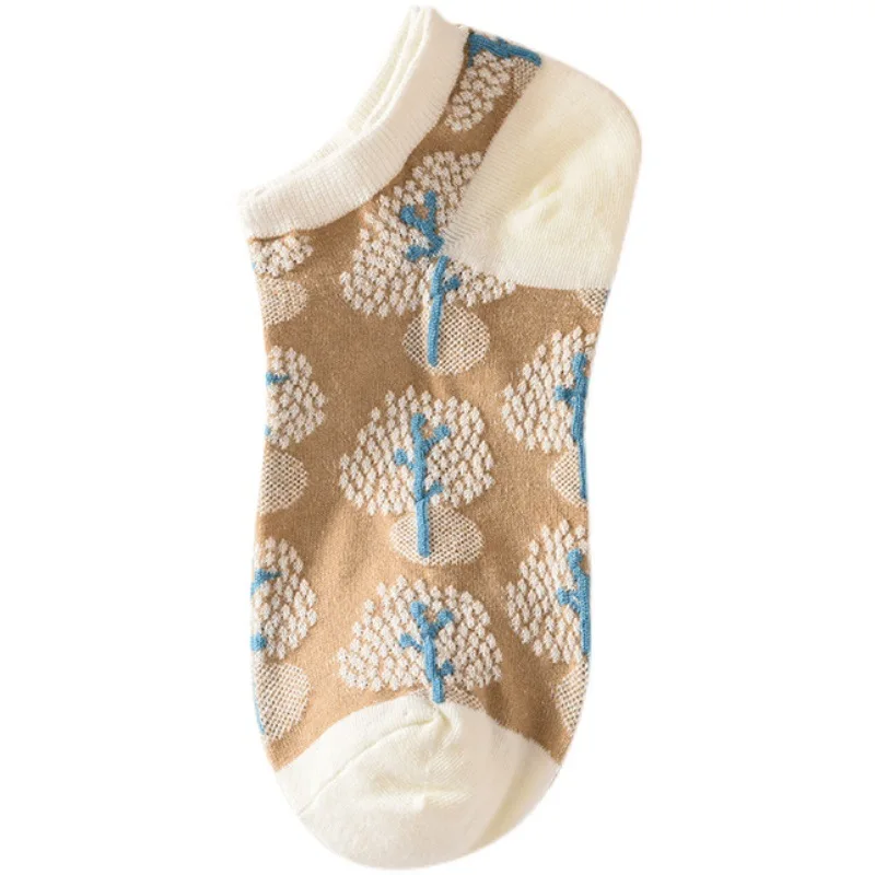 Female Internet celebrity spring and summer solid color breathable retro floral versatile low-top socks