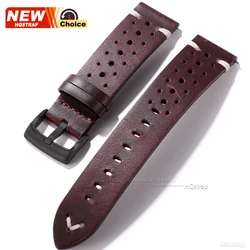 Genuine Leather Quick Release Smartwatch Strap - Elegant Business Wristband - 22mm (Wine Red Black)