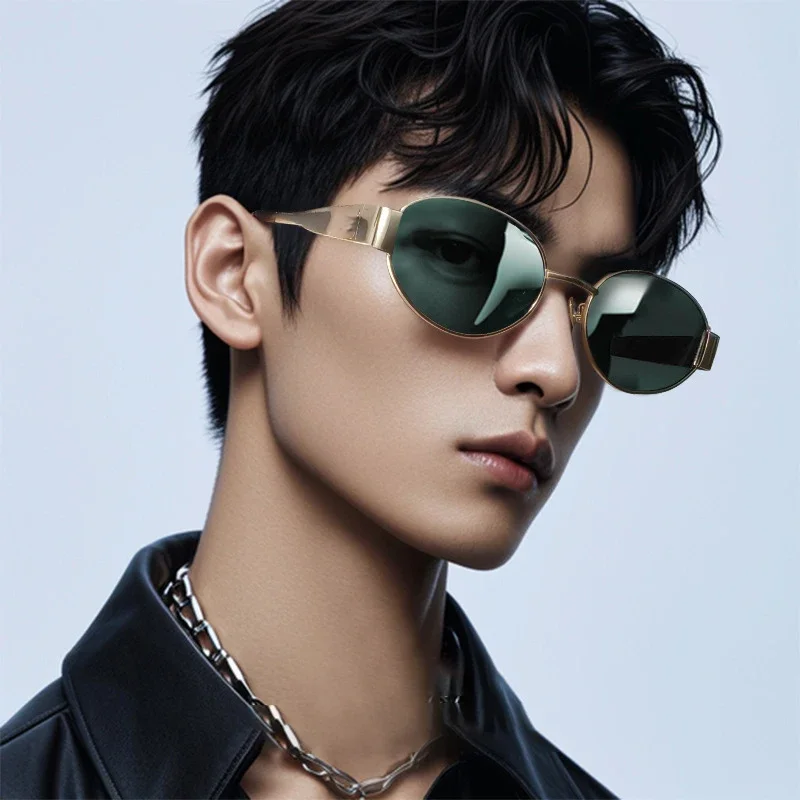 

Hot Oval Glasses Frame Polarized Sunglasses Men Women Retro Eyeglasses Fashion Metal Shades Classic Brand Designer Sun Glasses
