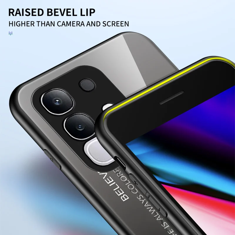 Gradient Tempered Glass Shockproof Hard Back Phone Case