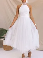 Elegant Women’s Backless Long Dress with Halter Neck