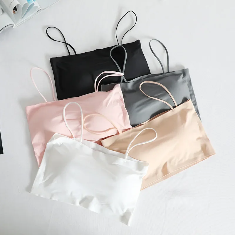 Women Lingerie Bra Summer Sexy Push Up Ice Silk Seamless Word Sling Female Black White Tube Top Bralette Top Tanks Bandeau