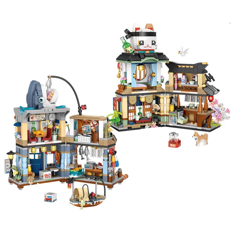 

Необычные японские мини-блоки с изображением улицы, строительные кирпичные игрушки для детей