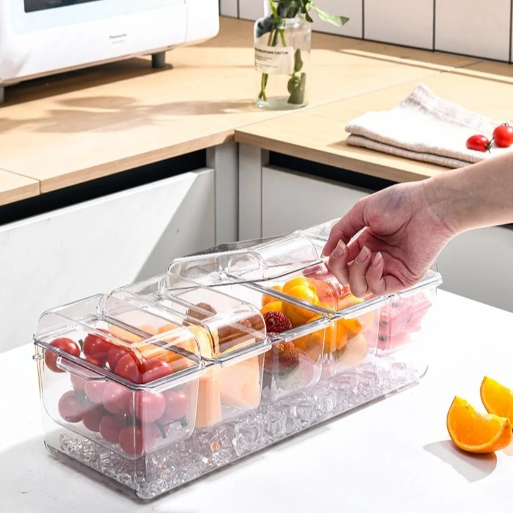 Transparent Fresh Iced Box Detachable Plastics Chilled Fruit Salad Fresh-keeping Box 4/5 Grids Double Layered Ice Fruit Tray