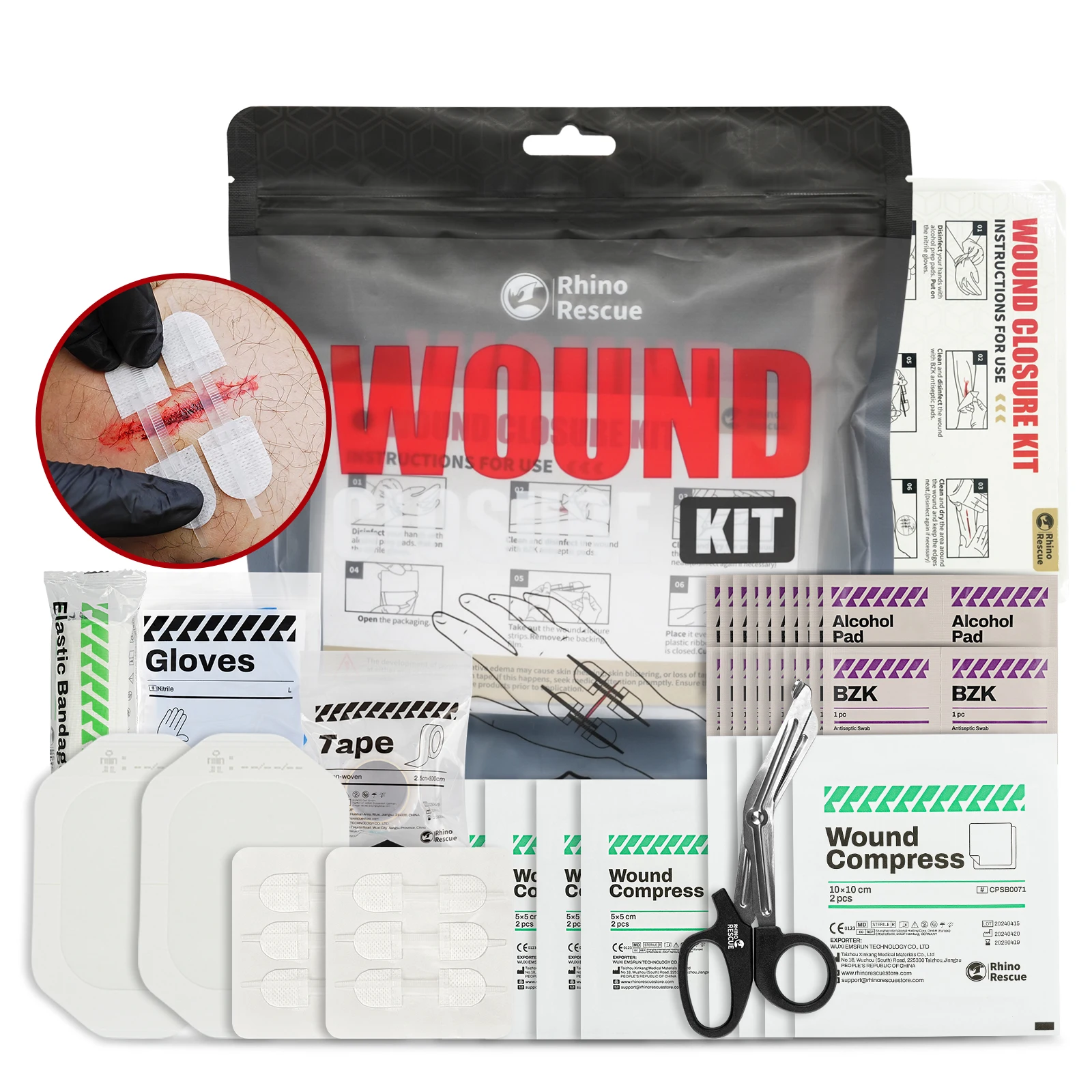 Portable Emergency Laceration Repair Kit with Gauze & Bandages 1