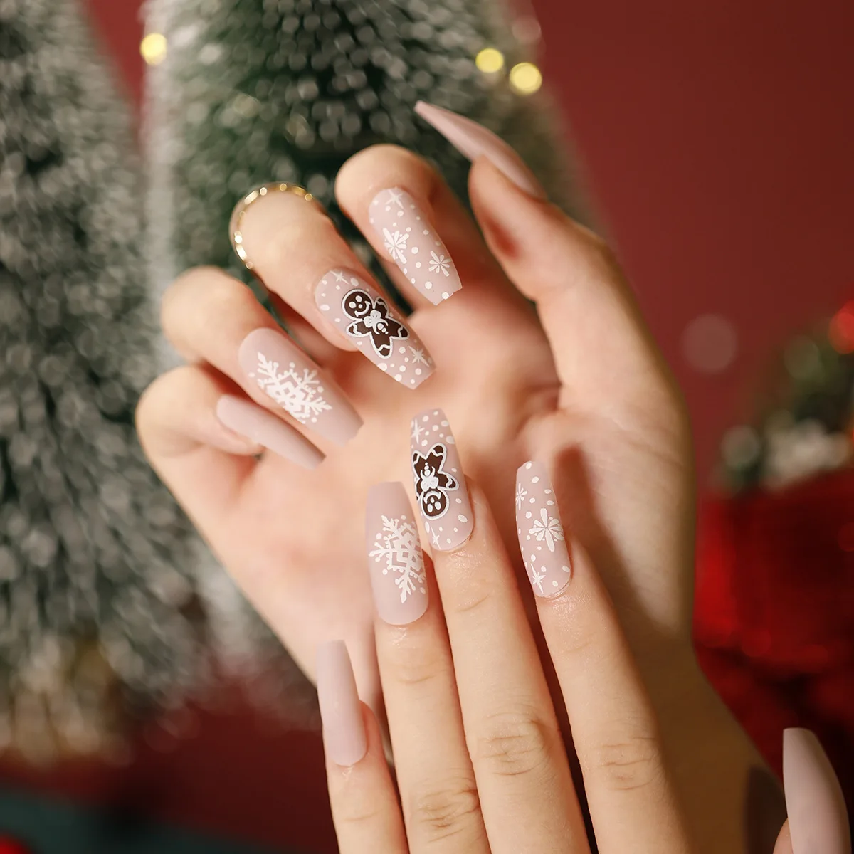 Christmas Snowman Glitter Press-On Nails - 24 Pcs/Set