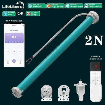 LifeLibero Tuya ZigBee Or Wifi 2N Smart Curtains Motor Roller Blinds for Windows 38mm Tube Shade Automatic Alexa Voice Control