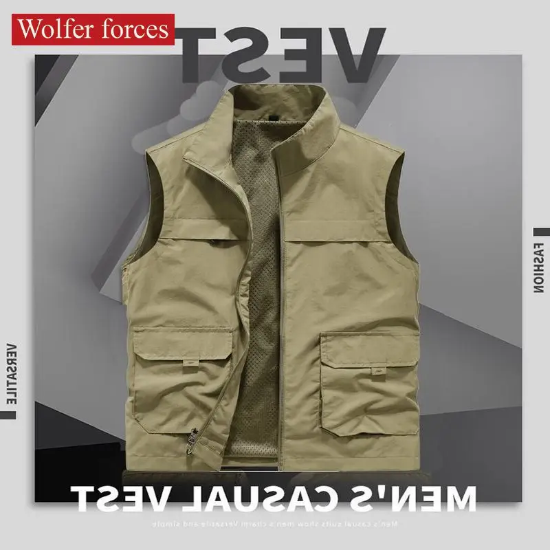 Tactical Military Vest Jacket Mens Overcoat Motorcyclist Fishing Wear Men's Clothing Cardigan Trekking Mesh Fashionable