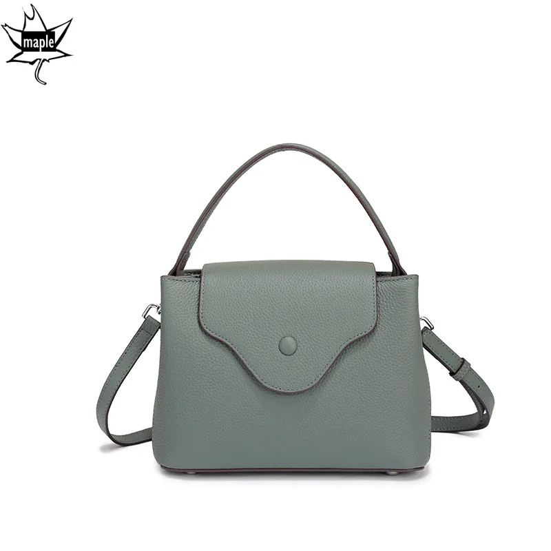 

2023 New Fashion Designer Green Cover Tote 100% Genuine Cow Leather Women's Handbag All-match Office Commuter Shoulder Bag