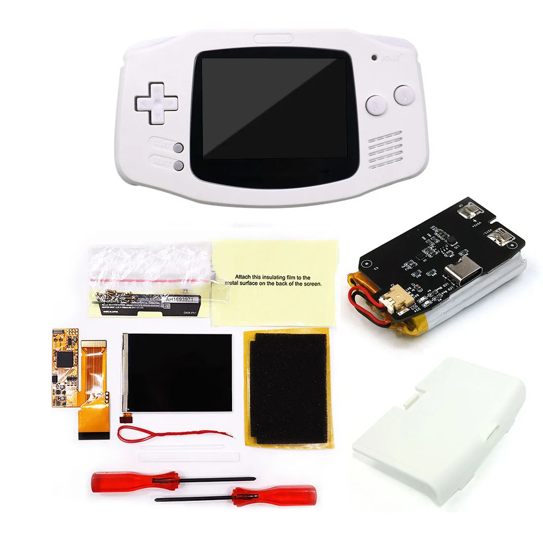ゲームボーイアドバンス  IPS バックライト GBA IPS V2 スクリーンバックライトキット内蔵 1800mAh リチウム電池と