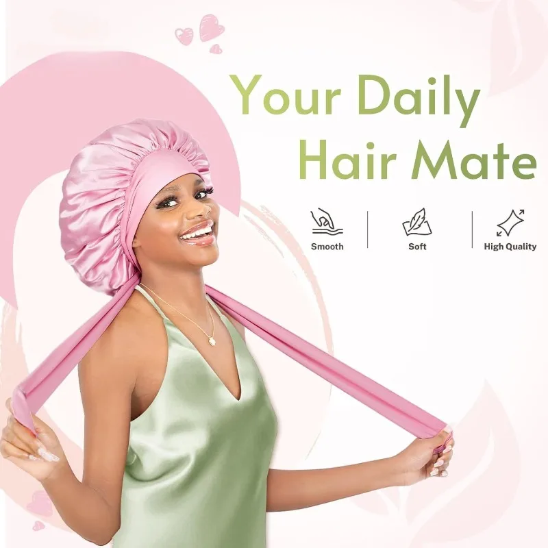 Satin Shower Cap For Women And Men Waterproof Silk Hair Bonnet With Elastic Band Bath Cap For Long Hair Styling Accessories